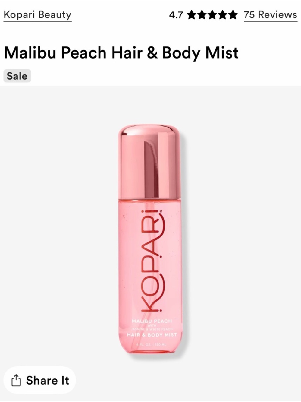 NEW Kopari 🍑 Malibu Peach fragrance body mist 4 oz unused summer scent